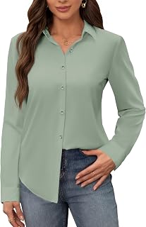 siliteelon Women's Stain Shield Dress Shirts Wrinkle Free Long Sleeve Shirts Solid Work Business Button Down Shirts