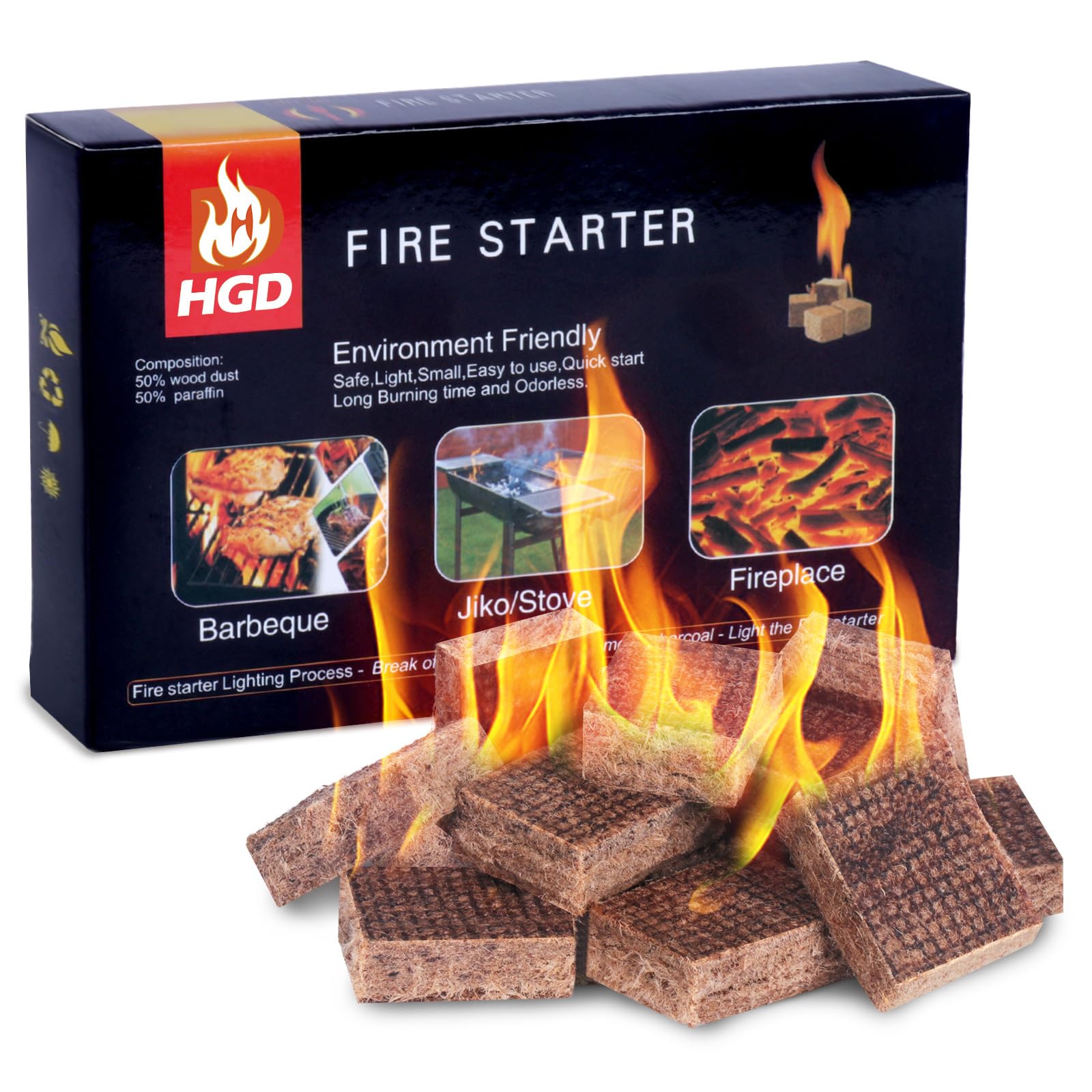 HGD Fire Starter, Mini Natural Fire Starters for Campfires, BBQ Grill, Charcoal 