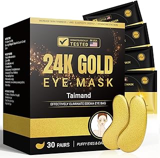 Taimand Under Eye Patches (30 Pairs), 24K Gold Eye Mask for Dark Circles | for Puffy Eyes, Bags and Wrinkles, with Collagen, Hyaluronic Acid, Relieves Pressure, Revitalises Skin for Women and Men