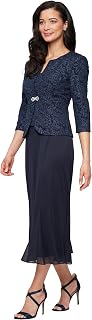 Alex Evenings Plus Size Tea Length Open Front Jacket Dress for Special Occasions Women