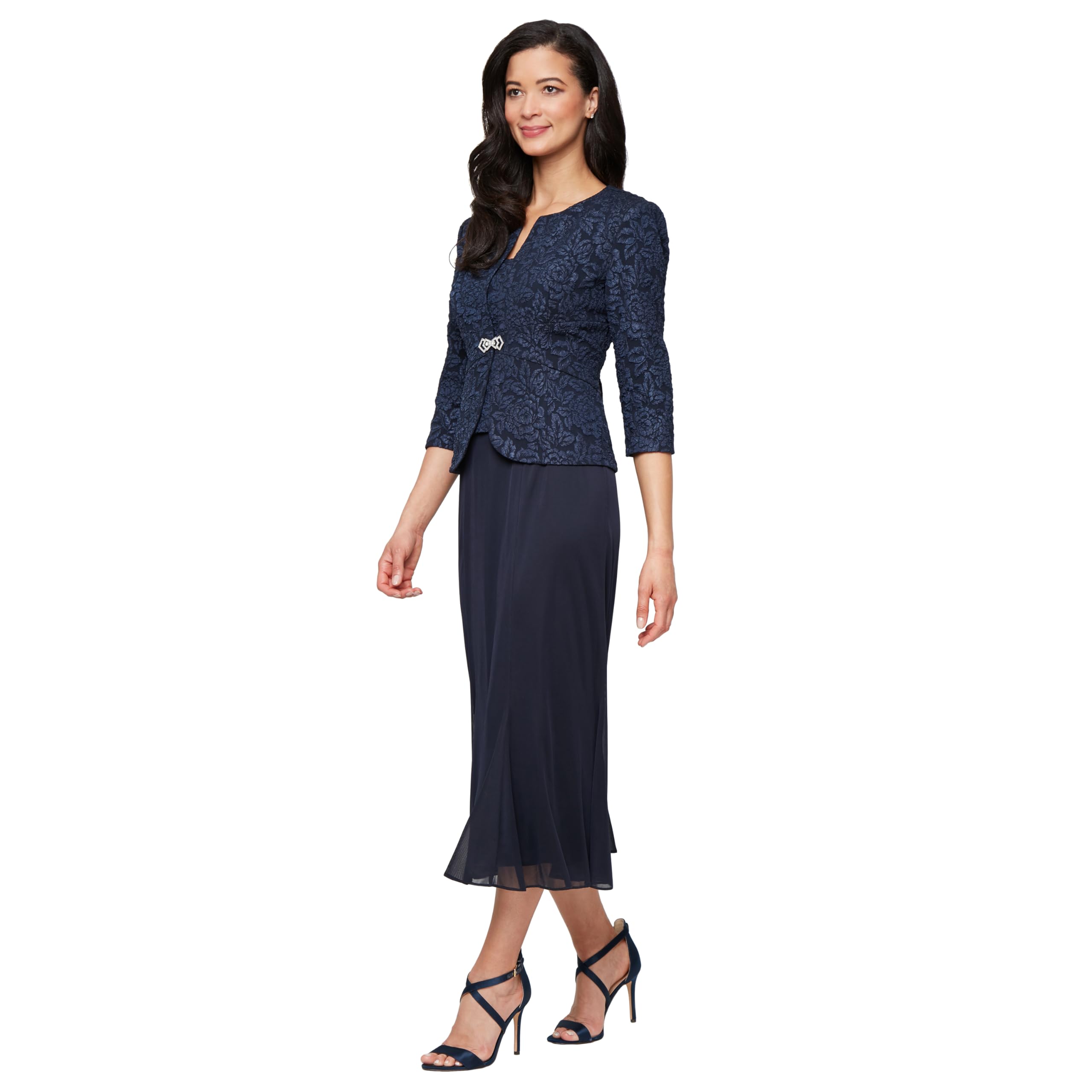 Alex Evenings Plus Size Tea Length Open Front Jacket Dress for Special Occasions