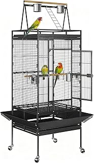 ZENY 68-Inch Birdcage, Playtop Parrot Cage, Wrought Iron Bird Cage with Rolling Stand, Heavy-Duty Pet Bird House for Parrot Cockatiel Cockatoo Parakeet Macaw Finches, Black