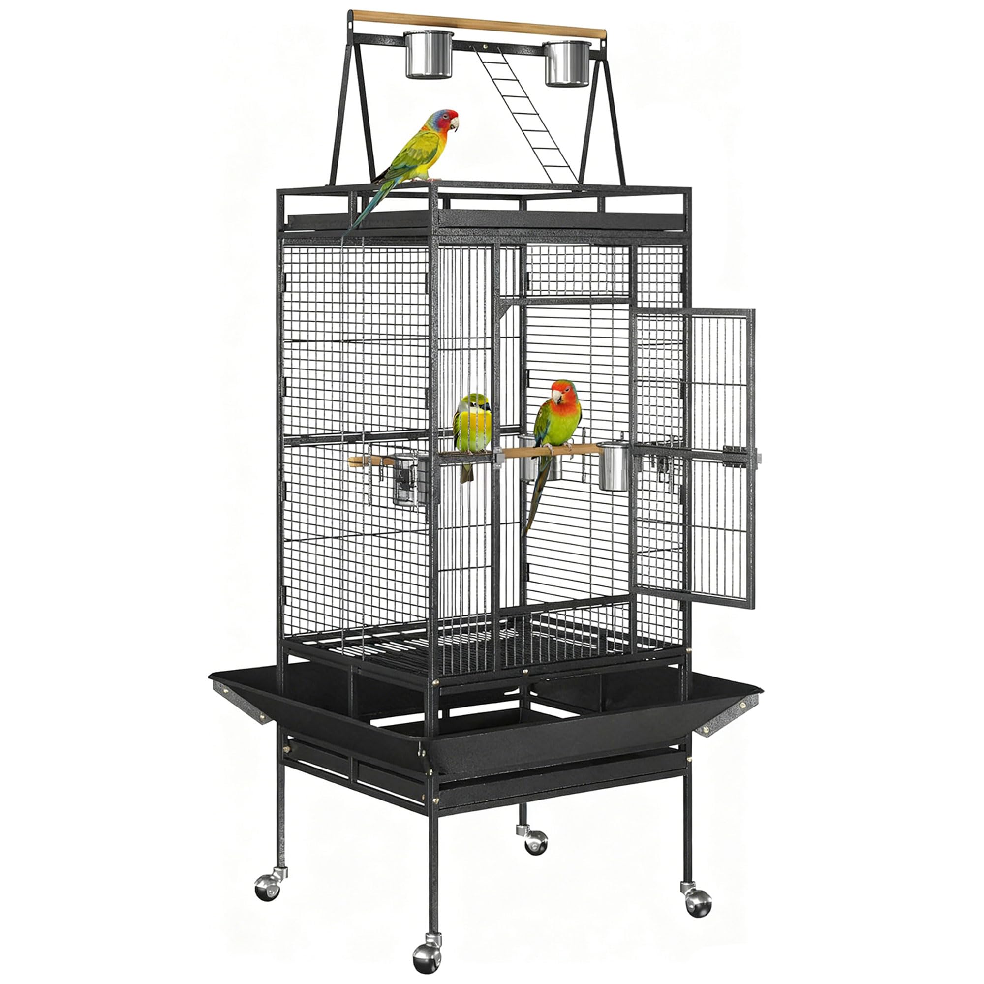 ZENY 68-Inch Birdcage, Playtop Parrot Cage, Wrought Iron Bird Cage with Rolling 