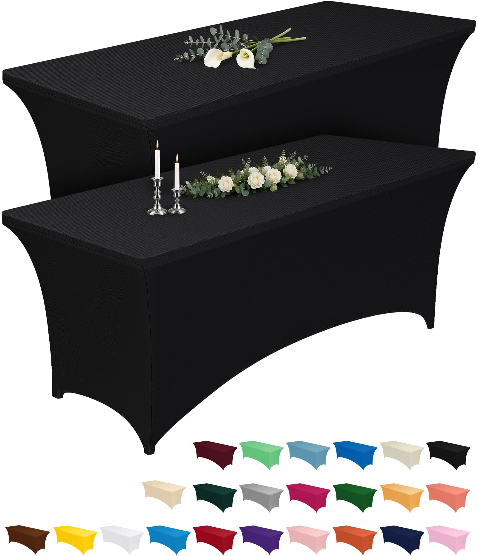 Pureegg Spandex Tablecloth 6ft 2 Pack Black | Table Cloth for Rectangle Table Wr