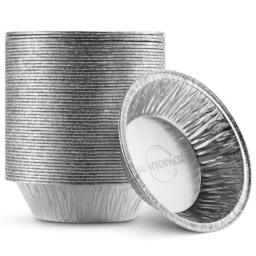 MontoPack Disposable 5" Aluminum Foil Pie/Tart Pan (50 Pack) | 5 Inch Round Cake