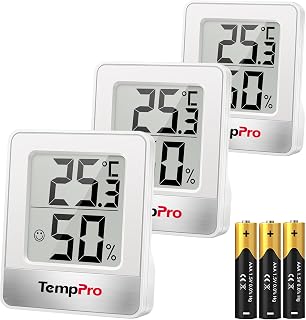 TempPro Thermo-Hygrometer Indoor Digital Hygrometer Room Thermometer | Compact humidity meter with comfort display, °C/°F, magnet and base, for indoor climate, 3 pieces (Ex-ThermoPro)