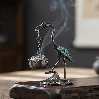Crane Incense Burner with Lotus Holder, Metal Incense Holder Stick Cone Incense Holder, Elegant Zen Home Decor for Living Room, Meditation Space, Coffee Table