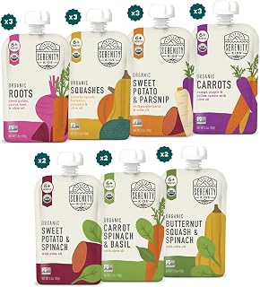 Serenity Kids Organic Baby Food Pouches, No Added Sugar, 3.5 Oz, 18 Pack | No Added Sugar, Savory Veggie Blends, 7 Flavor Varieties, Recyclable Veggie Pouches, For Babies & Toddlers