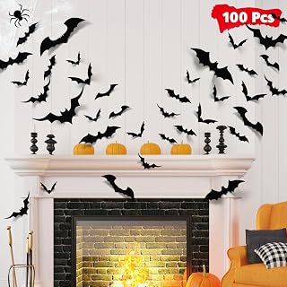LUDILO 100Pcs Bats Halloween Decorations: Halloween Bats Wall Décor Sticker | PVC 3D Bats Wall Stickers, Scary Halloween Party Decorations Indoor Outdoor, DIY Home/Window/Door/Décor, Fall Décor