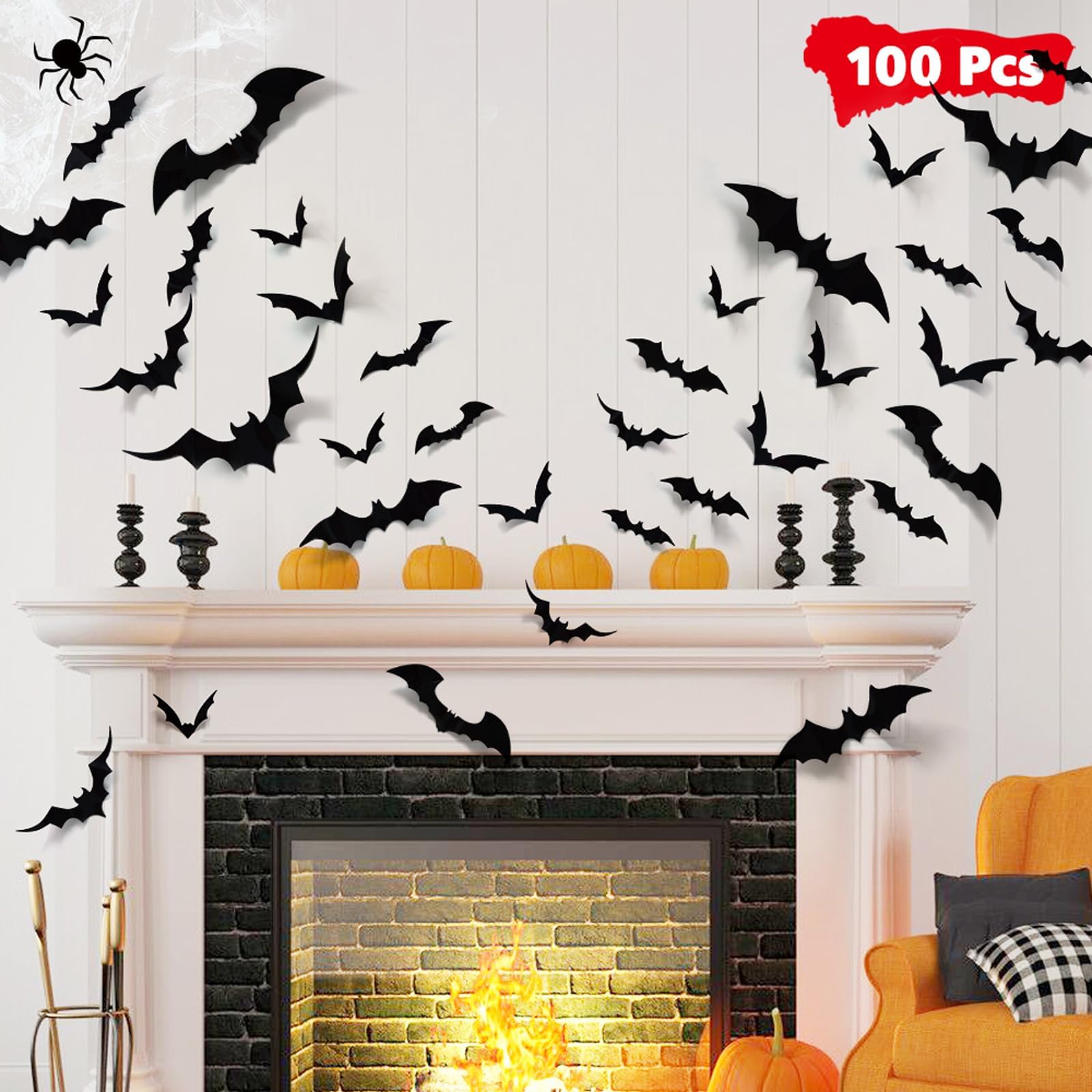 LUDILO 100Pcs Bats Halloween Decorations: Halloween Bats Wall Décor Sticker | PV