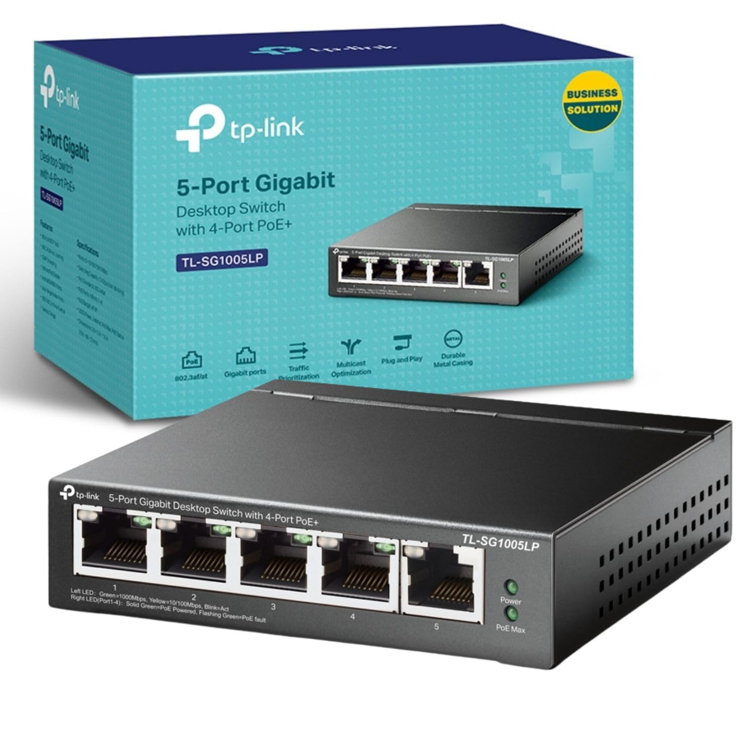 TP-Link TL-SG1005LP 5-Port Gigabit PoE+ Switch, Unmanaged Network Switch | 4 x 3