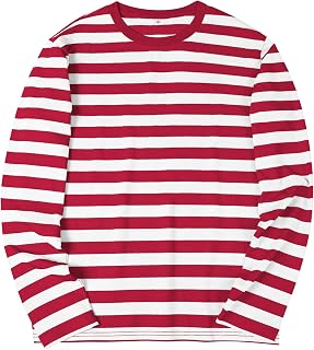 KESIHAN Mens Striped Long Sleeve Shirt Crewneck Casual Basic Stripe Tee