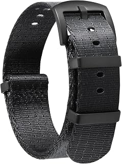 BINLUN Nylon Watch Band 18mm,20mm,22mm,24mm Rugged Military Replacement Watch Straps Silver&Black Stainless Buckle Heavy-Duty Wristband For Traditional Men Women Watches