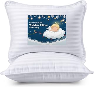 Utopia Bedding Toddler Pillow 2 Pack, Cotton Blend Shell 13x18 Inch, White | Soft and Breathable Small Satin Striped Kids Pillow, Baby Sleeping For Toddler, Bed and Travel, Age 2 and Above