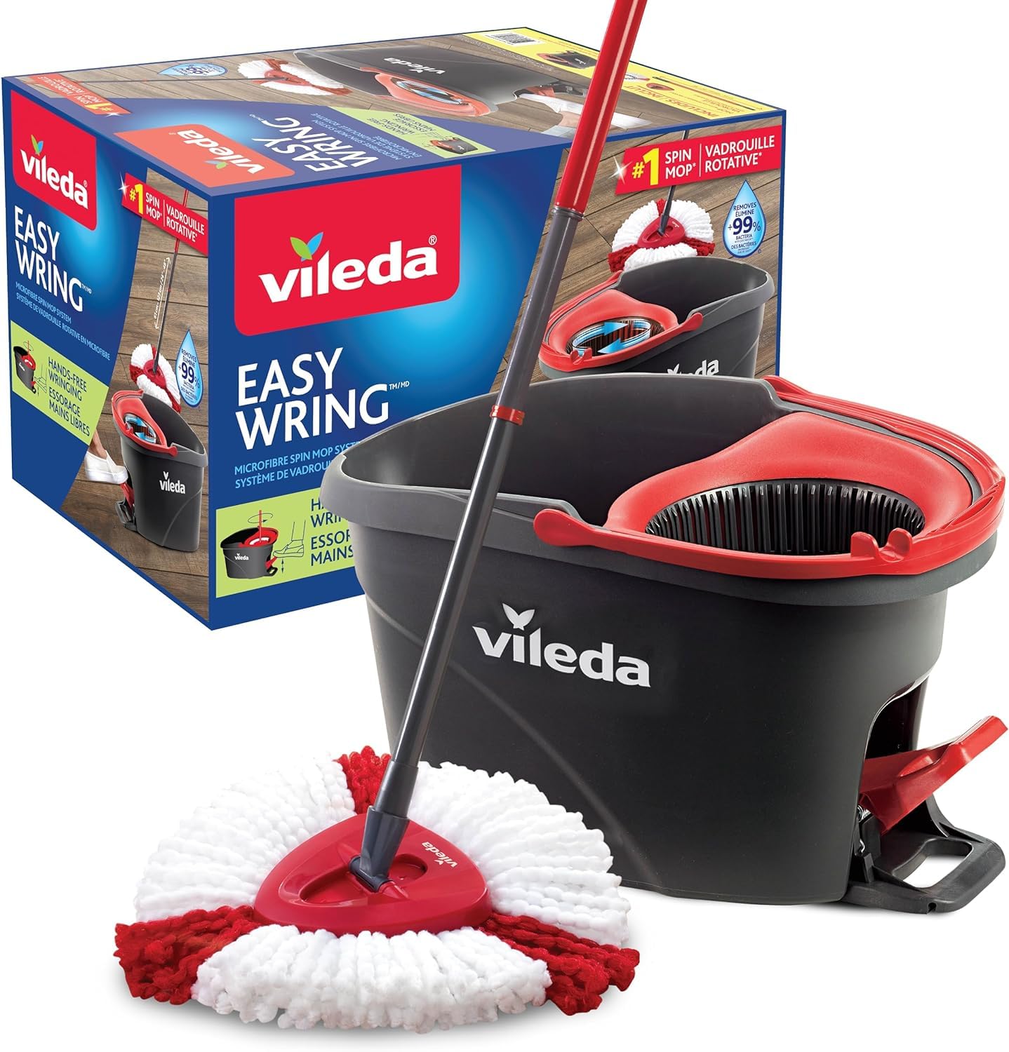 Vileda EasyWring Spin Mop & Bucket Floor Cleaning System with Power Mop Head | H