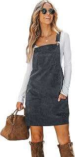 CUPSHE Corduroy Mini Fall Dress for Women Front Bib Pocket Square Neck Wide Straps A Line Casual Winter Overall Dresses