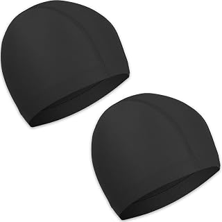 2 Pieces Elastic Swimming Caps, Polyester Fabric Swimming Cap, Comfortable Soft Swimming Cap for Children Women Men