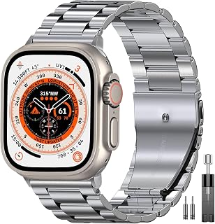 EPULY Compatible with Apple Watch Band 42mm 44mm 45mm 38mm 40mm 41mm, Business Stainless Steel Metal Wristband for iWatch SE & Series 7 6 5 4 3 2 1 for Men Women (Silver, 41mm 40mm 38mm)