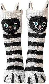 LOFIR Chaussettes Chaussons Femme Chaussettes Chaudes pour Hiver, Chaussons Antidérapants à la Maison Femme Fille Noël Modèle Épais, Bas Thermiques à Motif Animal, taille 35-41, 1 paire