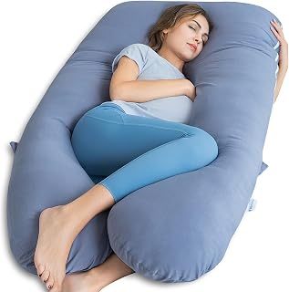 QUEEN ROSE Cooling Pregnancy Pillow, U Shaped Maternity Body Pillow, Blue | 55in U shaped full body pregnancy pillow for pregnant women, with a cooling silky cover for comfortable sleeping support