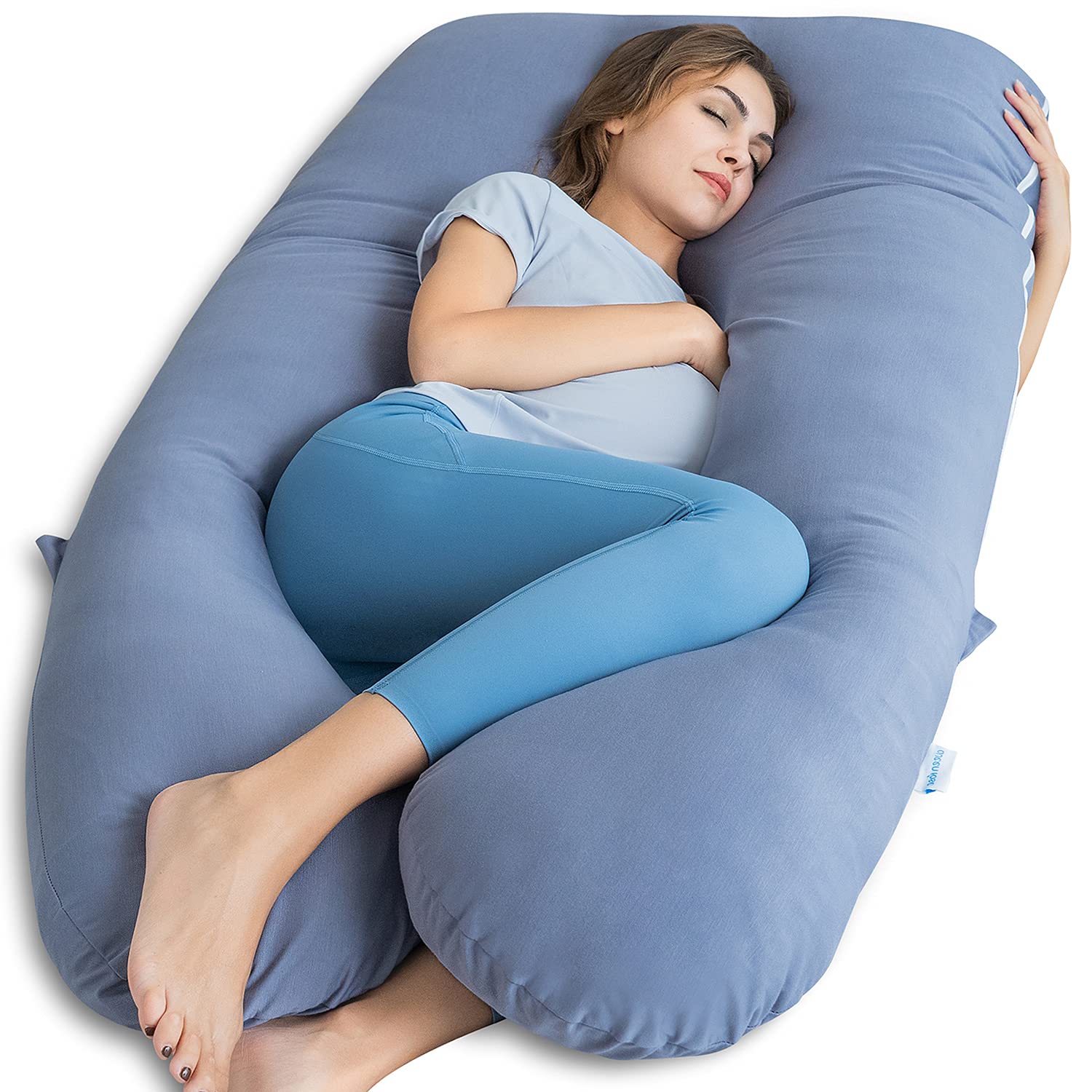 QUEEN ROSE Cooling Pregnancy Pillow, U Shaped Maternity Body Pillow, Blue | 55in