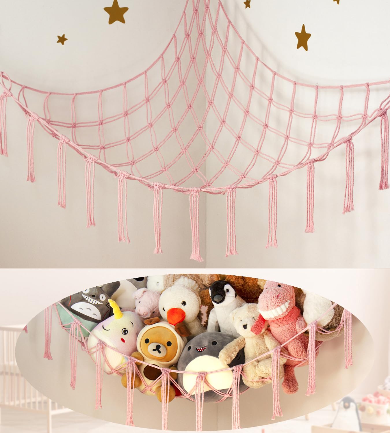 Stuffed Animal Storage Hammock Corner Net - Pink Room Christmas Decor for Teen G