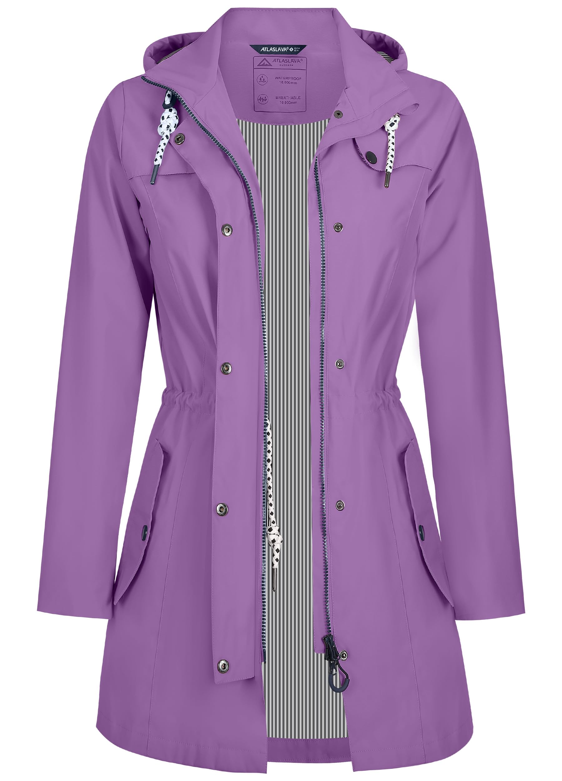 Women's Rain Jacket Long Waterproof Breathable Transition Jacket Hooded Outdoor 