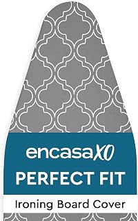 Encasa XO Ironing Board Cover and Pad 54"x18" X-Large, Thick Felt | 100% Cotton Surface | Scorch & Stain Resistant Covers | Heavy Duty Drawstring Lock | Smooth Steam-Glide - Grey Tiles