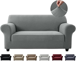 Hafaa High Stretch Sofa Cover 3 Seater Jacquard Spandex Non Slip Grey Sofa Slipcovers Elastic Fit Couch Covers for Living Room Soft Washable Furniture Protector for Pets/Kids/Dogs