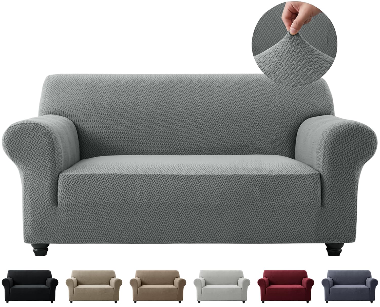 Hafaa High Stretch Sofa Cover 3 Seater Jacquard Spandex Non Slip Grey Sofa Slipc