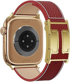 Leather Watch Band with Magnetic Buckle,Dressy Apple Watch Ultra Leather Band Rugged Durable Replacement Strap for Men & Women
