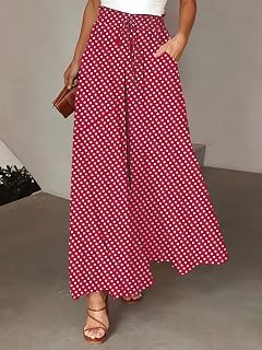 Polka dot Trousers, High-Rise Elastic Waist Palazzo Pants, Casual Dotted Wide-Leg Trousers, Summer Flowy Pants with Pockets