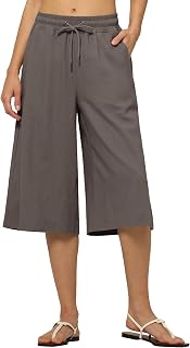 Willit Womens Linen Capri Pants Wide Leg Casual Summer Pleated High Waist Pockets 16 in
