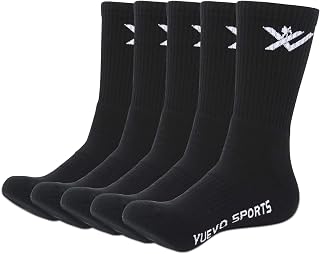 Men's Sports Socks Moisture Wicking Mens Socks Black White Cotton Cushioned Athletic Crew Socks Anti Blister Anti-Odor Work Socks For Men Size 7-10/9-12, Multipack, 5 Pairs