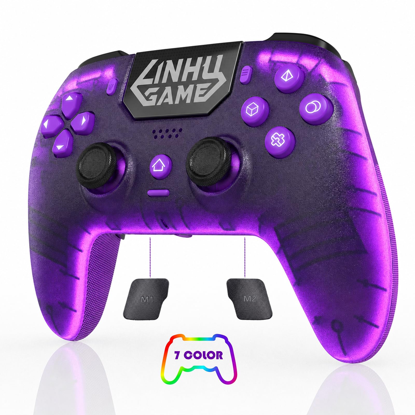 linhugame Wireless Controller Compatible with PS5/Slim/Pro/PC Purple | Transpare
