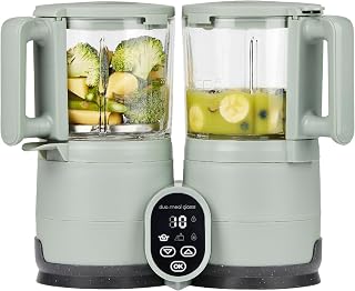 Babymoov Duo Meal Glass Baby Food Maker, Celadon Green – 4-in-1 Steamer, Blender, Defroster, and Heater with Programmable Timer, Large Capacity, Glass Bowls, Dishwasher Safe