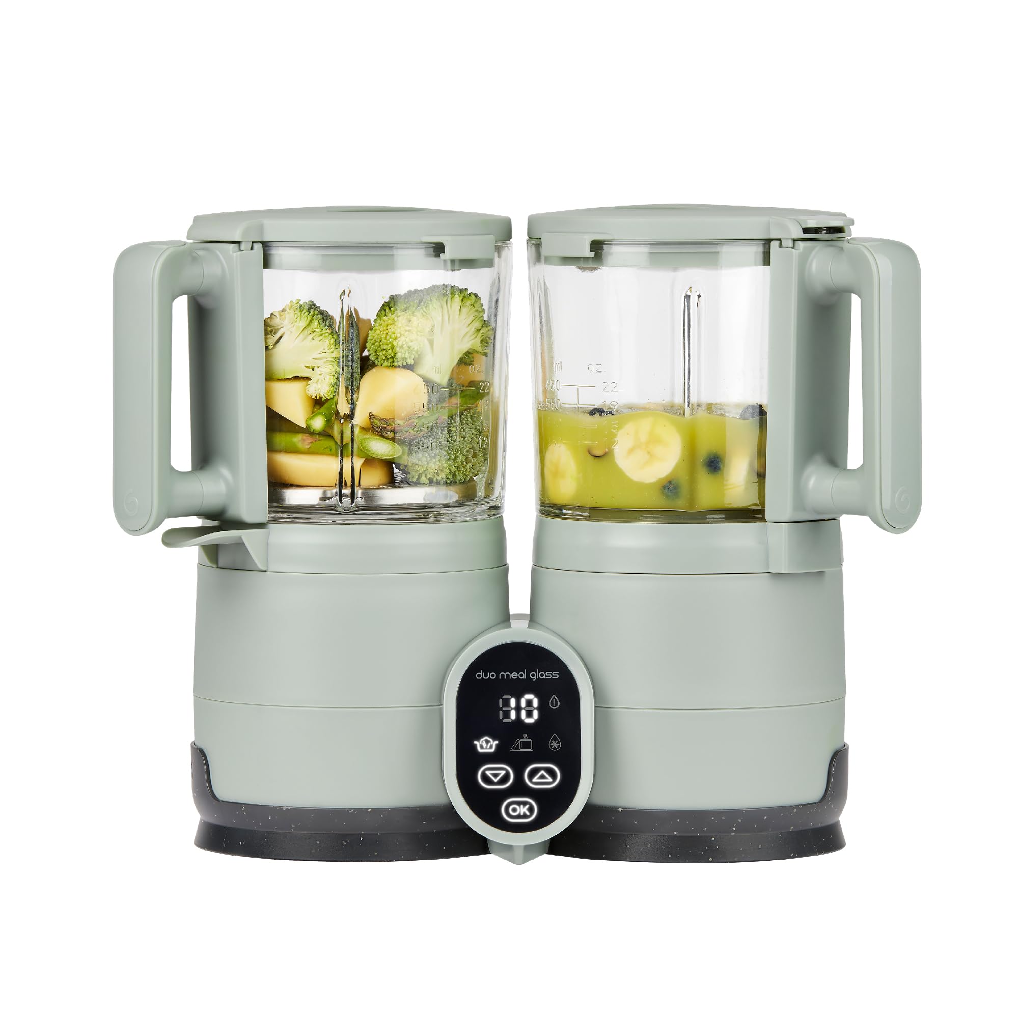 Babymoov Duo Meal Glass Baby Food Maker, Celadon Green – 4-in-1 Steamer, Blender