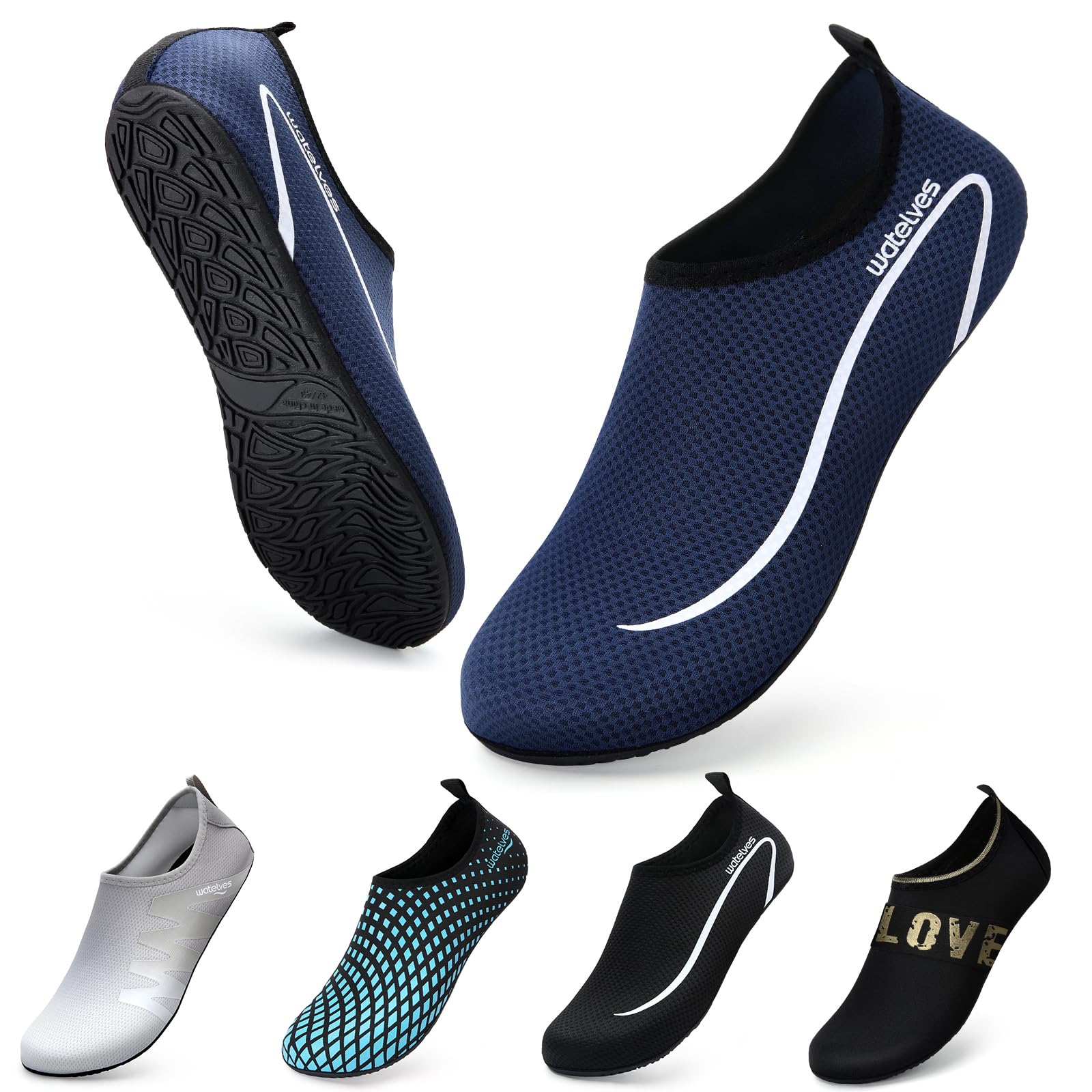 WateLves Women's Men's Quick Dry Super Lightweight Non-Slip Water Shoes for Beac