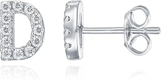 PAVOI Initial Earrings for Women, 925 Sterling Silver Pave CZ Studs