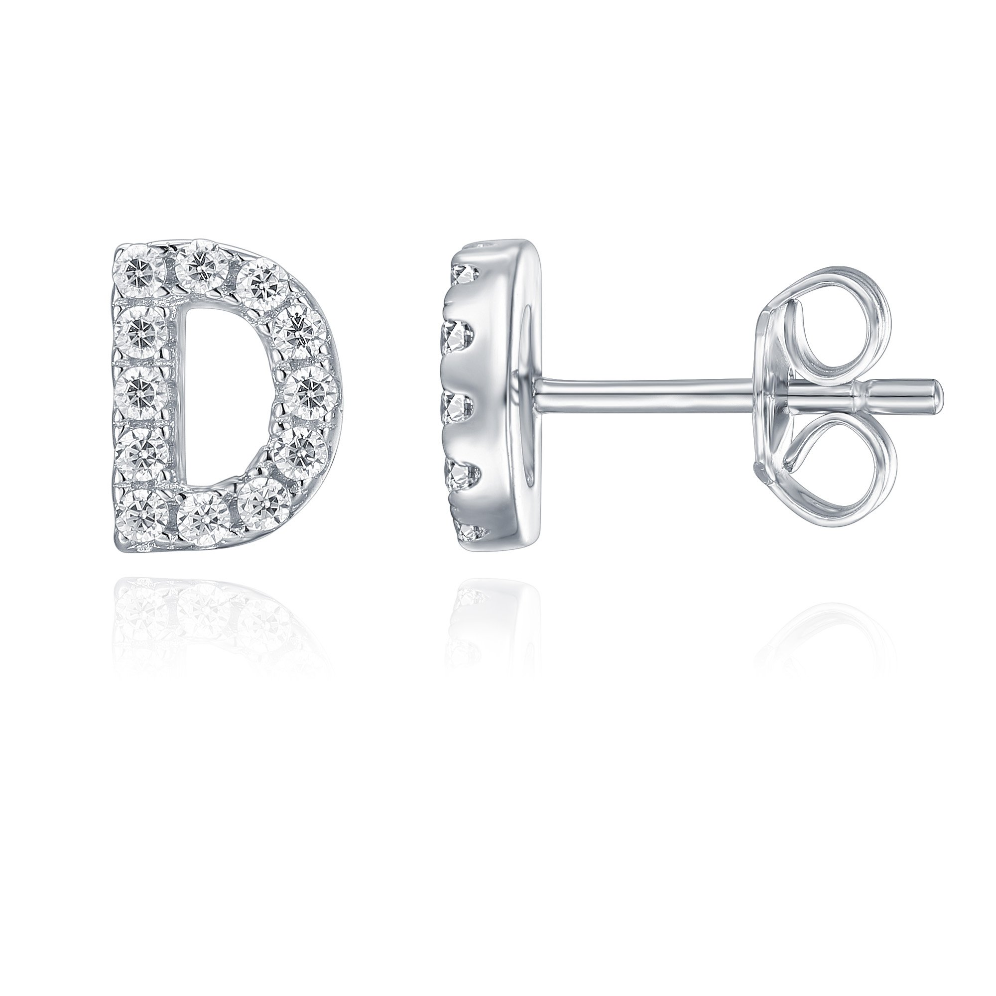 PAVOI Initial Earrings for Women, 925 Sterling Silver Pave CZ Studs