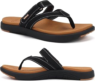 COFACE Women's Fashion Orthopedic Leather Fabric Comfortable Arch Support Tongue Lightweight Yoga Mat Summer Beach Pool Flip Flop Shower Non-Slip Rubber Semell