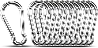 10pcs 1.57 inch Small 304 Stainless Steel Carabiner Clip Hooks Spring Snap | Metal Clips Heavy Duty Fits Tarps Waterproof, Keychain Keys Rings, Camping, Cargo Net, Outdoor and Hiking