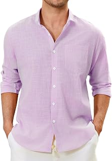 Enlision Men's Linen Shirts Long Sleeve Summer Cotton Casual Henley Shirts Mao Neck Solid Color Elegant Beach Wedding Holiday S-4XL