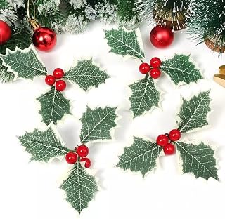 20 Pcs Fake Red Fruit Leaves Holly Berries DIY Plants Gift Box Home Christmas New Year Decoration (10pcs Red Berries Leaves)