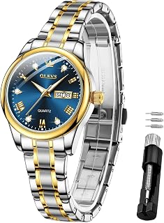 OLEVS Women's Quartz Analog Watch Stainless Steel Waterproof Small Dial Gold Dial Wrist Watch for Women