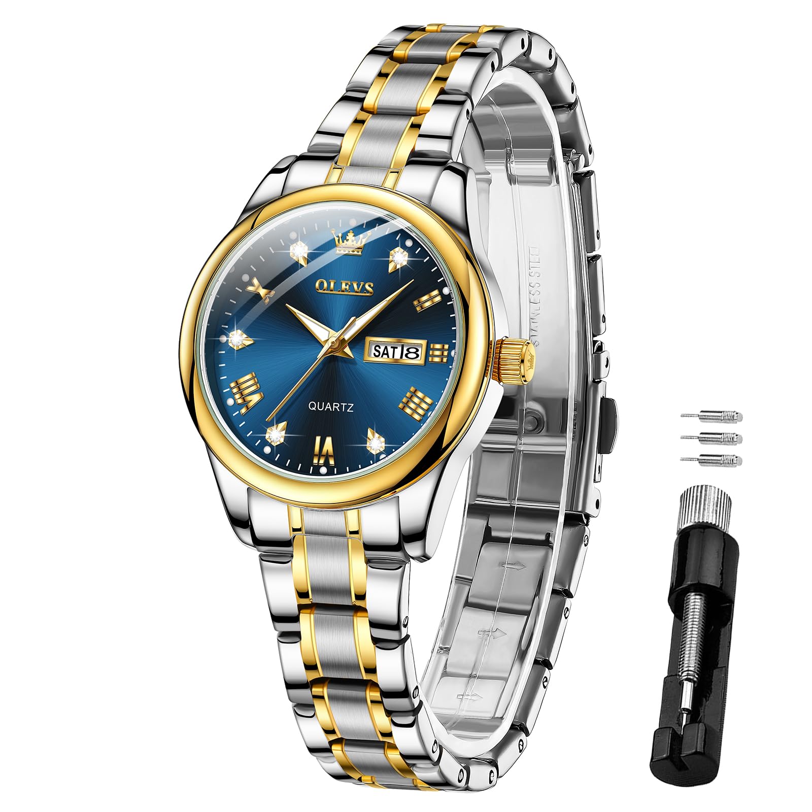 OLEVS Women's Quartz Analog Watch Stainless Steel Waterproof Small Dial Gold Dia