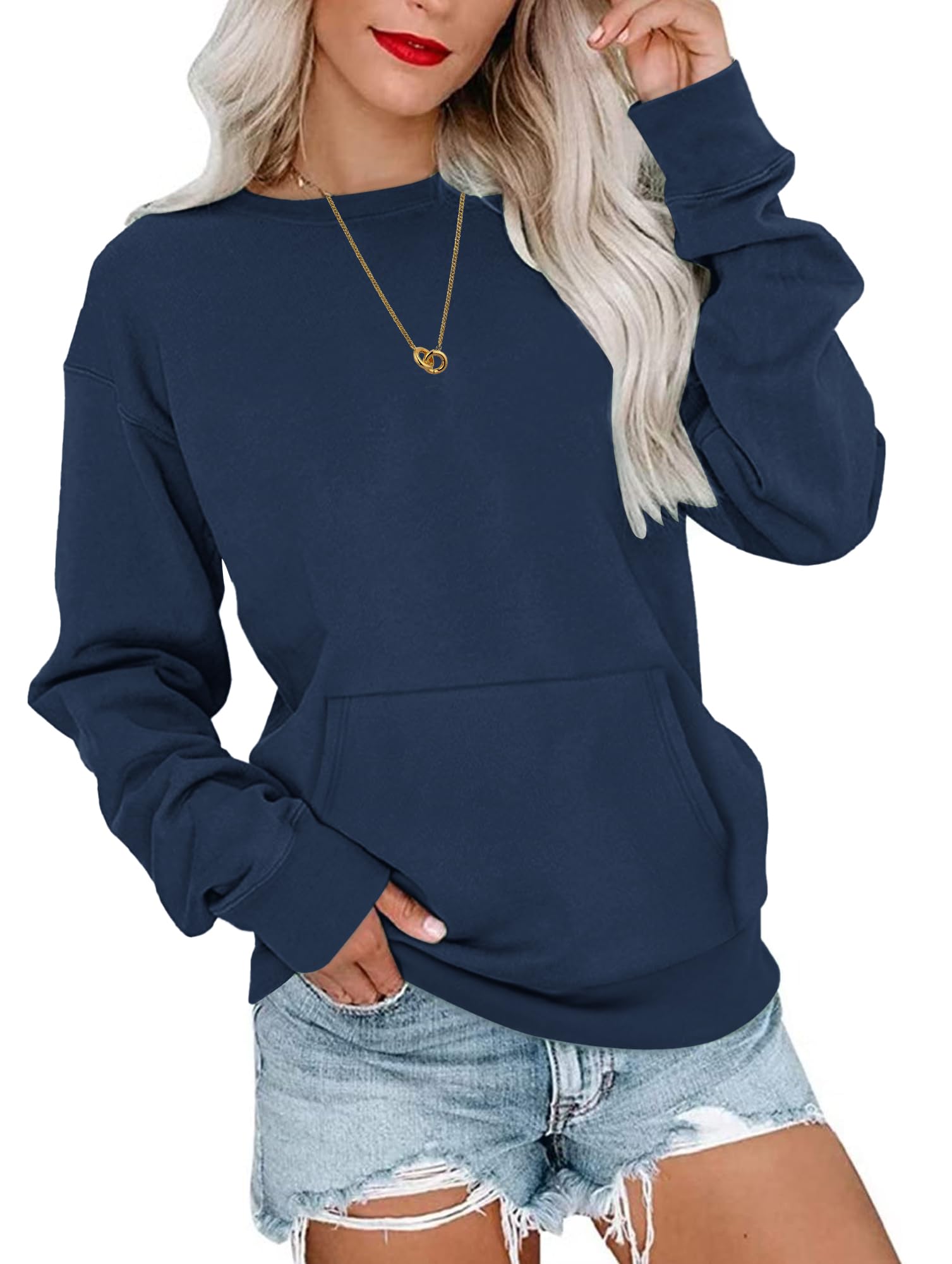 WNEEDU Ladies Sweatshirts Long Sleeve Casual Sweatshirts with Pockets