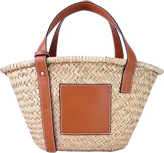 Straw Basket Tote Bag Women Leather handles Vacation Summer