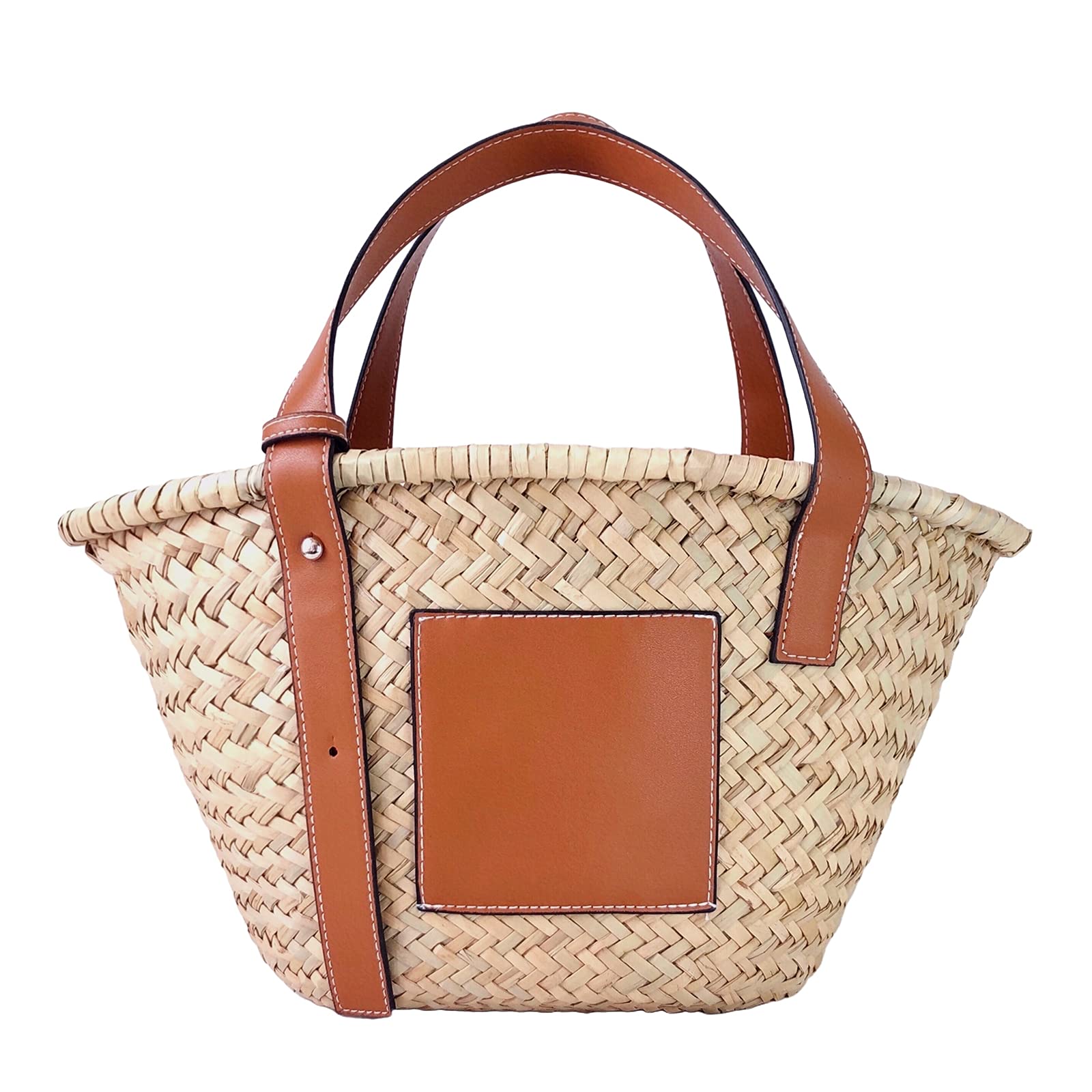 Straw Basket Tote Bag Women Leather handles Vacation Summer