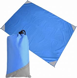 Pocket Picnic Blanket, Sandproof Lightweight Pocket Camping Tarp, 55″x 60″ Foldable & Fits into Small Bag, Water Resistant Washable Quick Dry Compact Beach Mat for Outdoor Recreation (Blue)